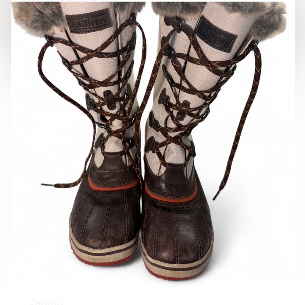 L.L. Bean Duck Boots Women’s 8 Fur Lined Waterproof Winter Lace Up Brown/Tan